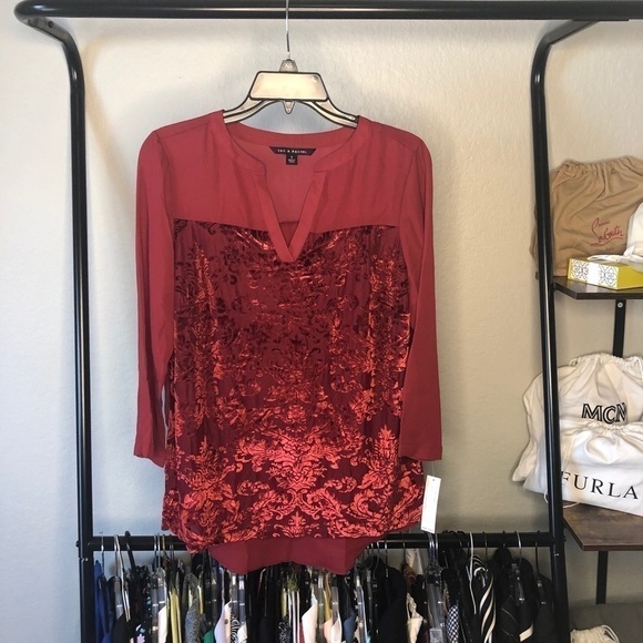 ZAC & Rachel Red Velvet Chiffon Blouse - Picture 1 of 4